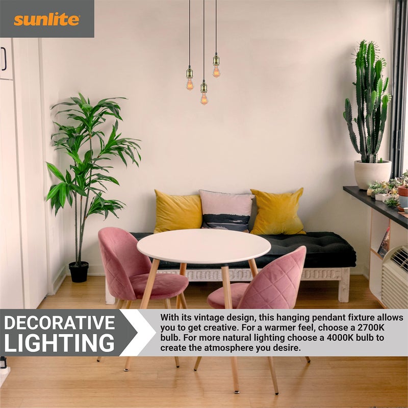 Sunlite 07034-SU Vintage Inspired Hanging Pendant Fixture, Metal Industrial Style, Farmhouse DÃ©cor, 42-Inch Woven Braided Cord, Single Medium (E26), Antique Bronze Finish, 1 Pack - Image 4